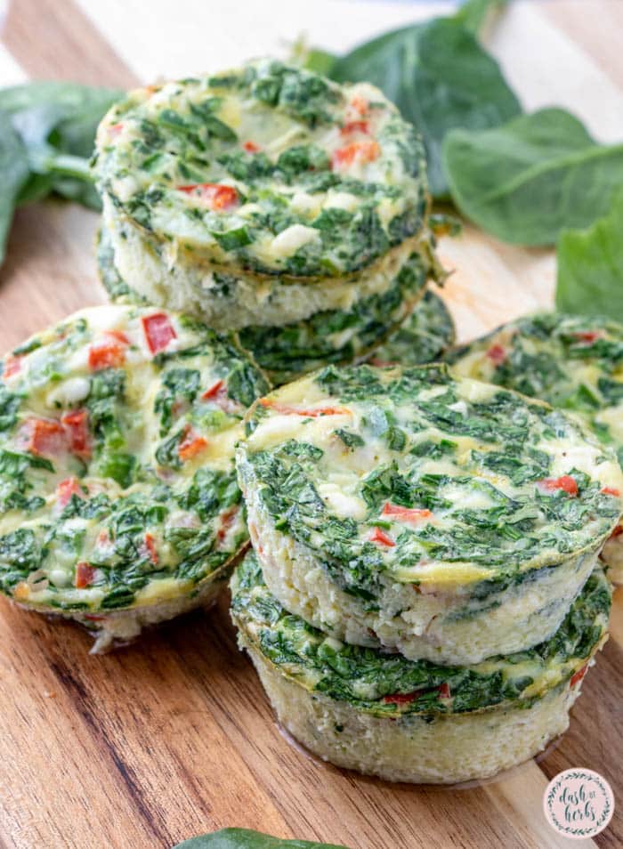 The feta and veggie frittatas stacked on top of each other