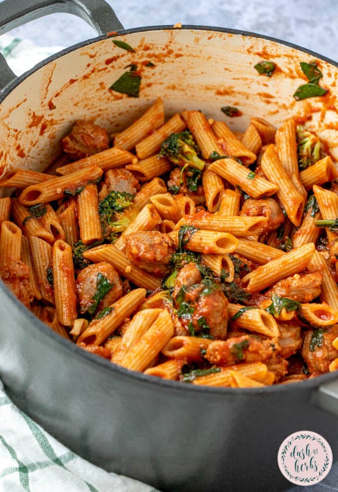 Whole Wheat Penne with Sausage and Spinach - Dash of Herbs