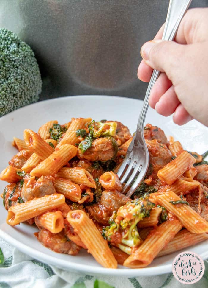 Whole Wheat Penne with Sausage and Spinach - Dash of Herbs