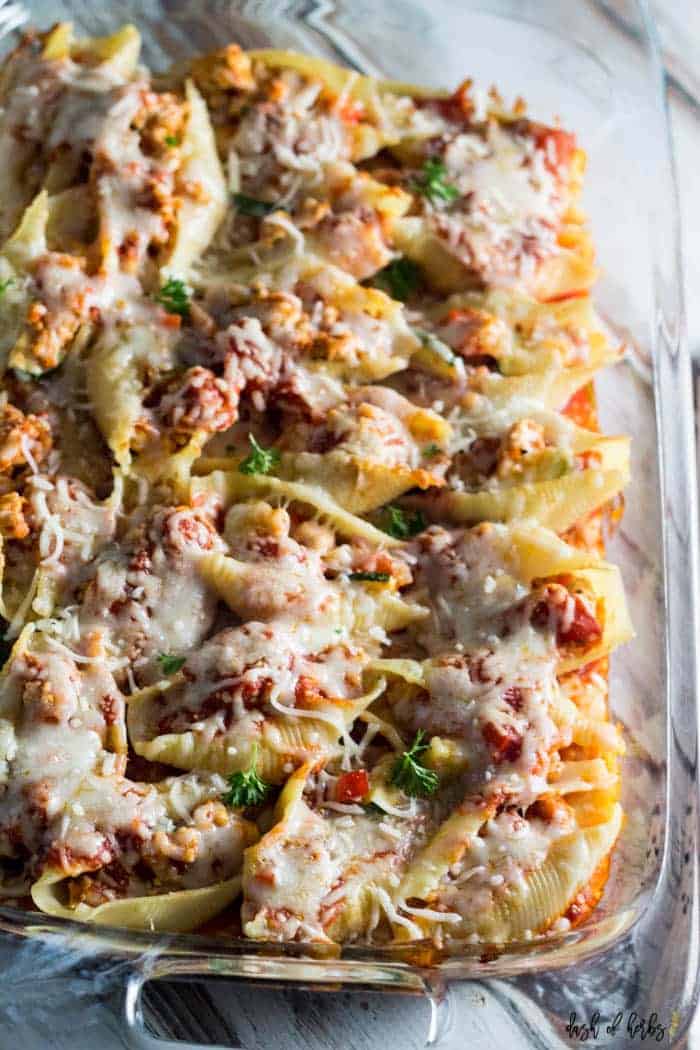 Turkey and Veggie Stuffed Shells - Dash of Herbs