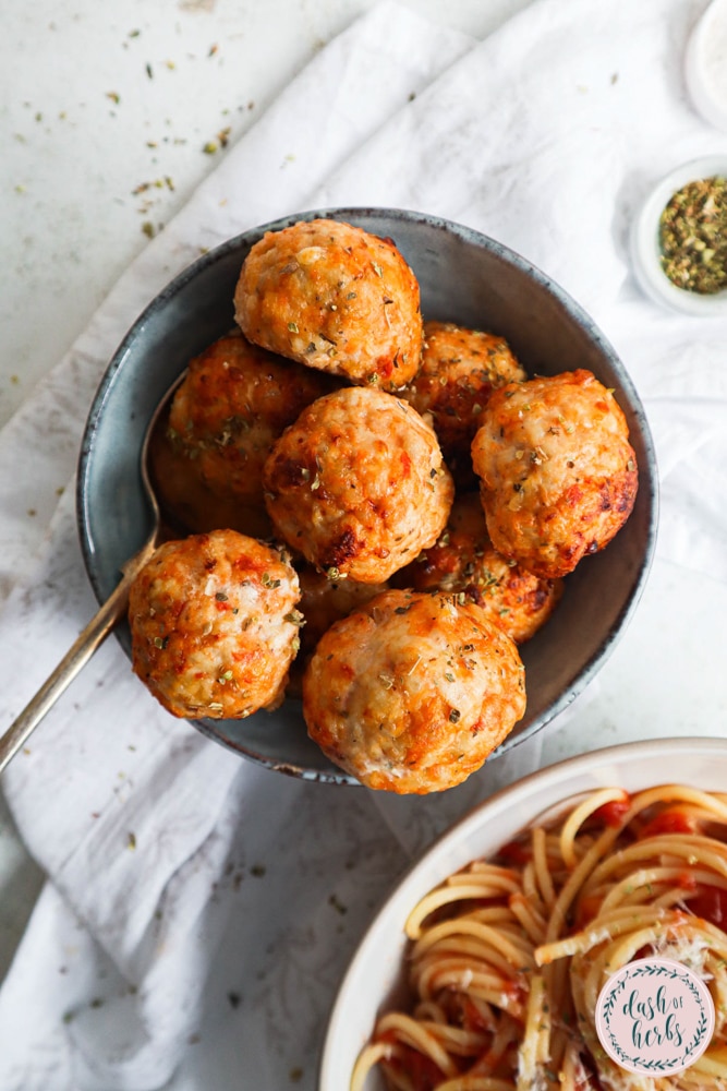 Baked Parmesan Turkey Meatballs - Dash Of Herbs